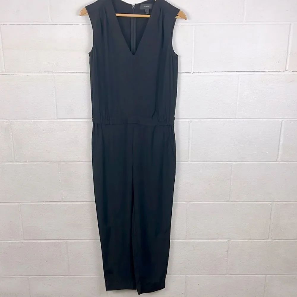 J.Crew black drapey oxford crepe v-neck jumpsuit